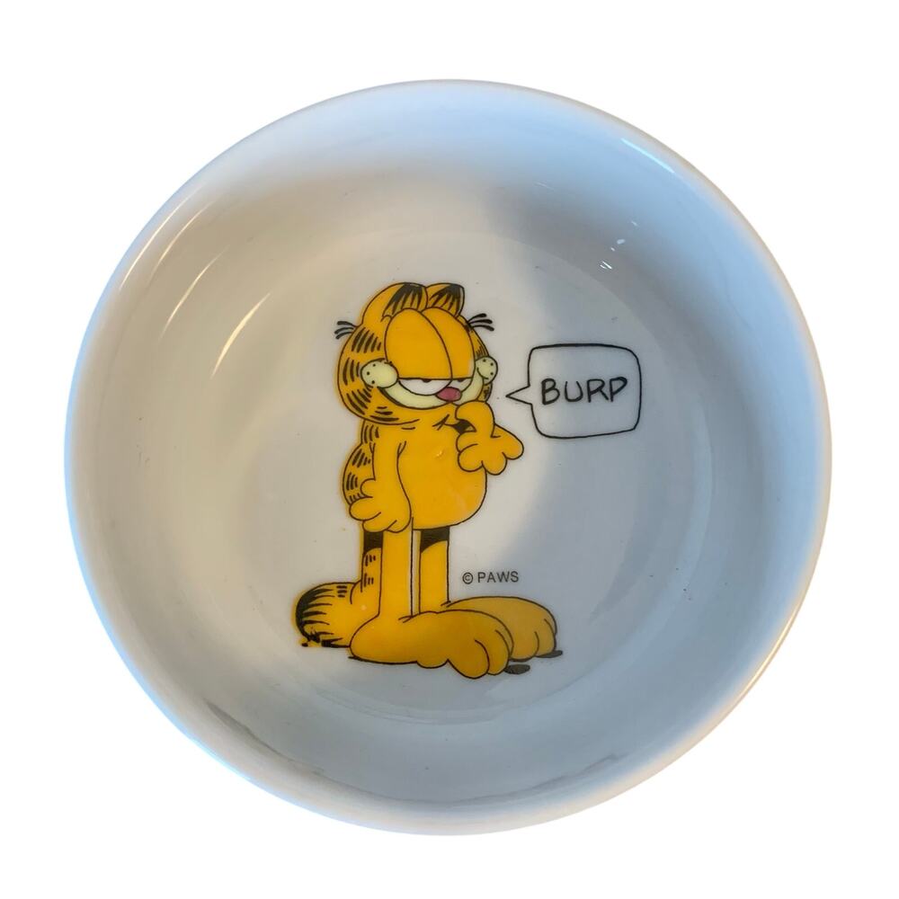 Garfield "MY Bowl" Food / Water Dish White Ceramic Vintage Cat/Kitten Bowl